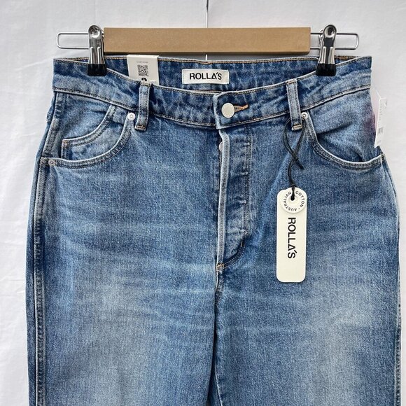 Rolla's Hi-Rise Relaxed Flare Crop Jeans Button Fly Cut-Off Denim Women's 27 NWT - Picture 14 of 14